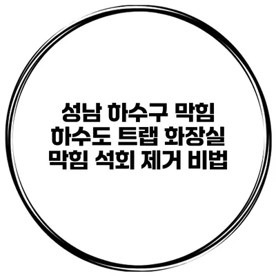 성남 하수구 막힘 하수도 트랩 화장실 막힘 석회 제거 비법